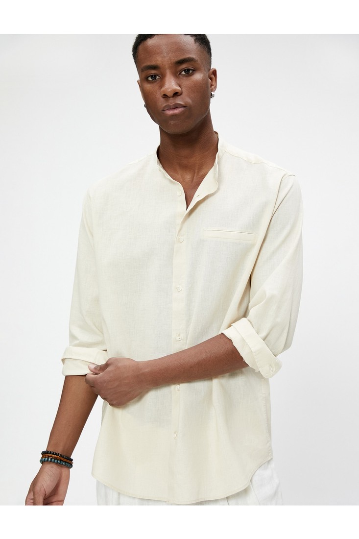 Koton Linen Blended Shirt Collar Collar Pocket Detailed Buttoned Long Sleeve