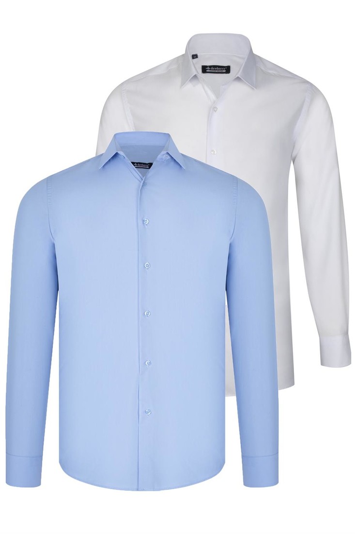 DUAL SET G726 DEWBERRY MENS SHIRT-WHITE-BLUE