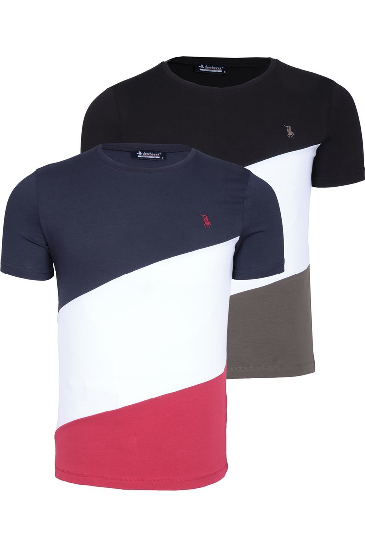 DUAL SET T8590 DEWBERRY MENS T-SHIRT-BLACK-NAVY BLUE