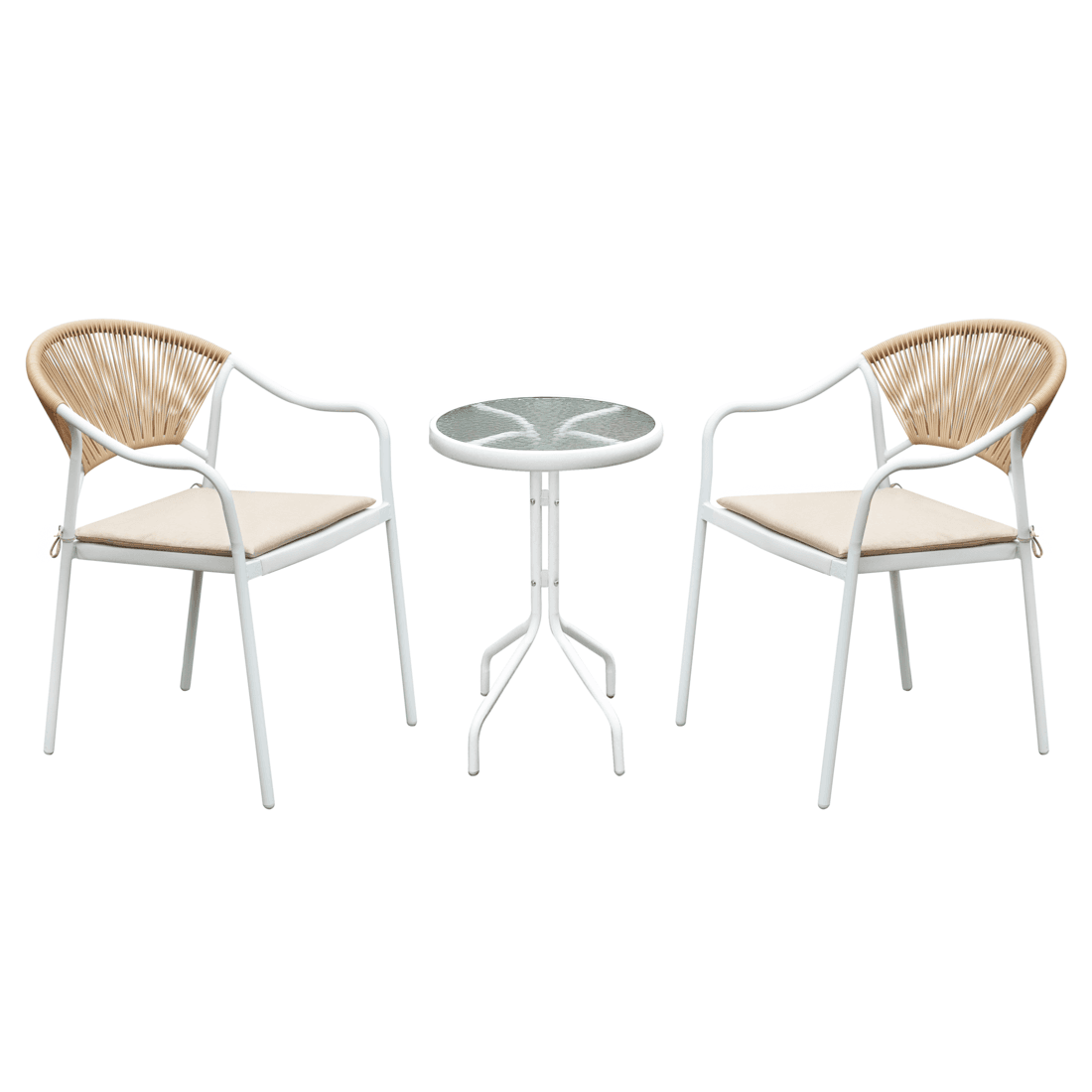 Zahradní 3-dílný ratanový set, bílá/béžová, ELIOR