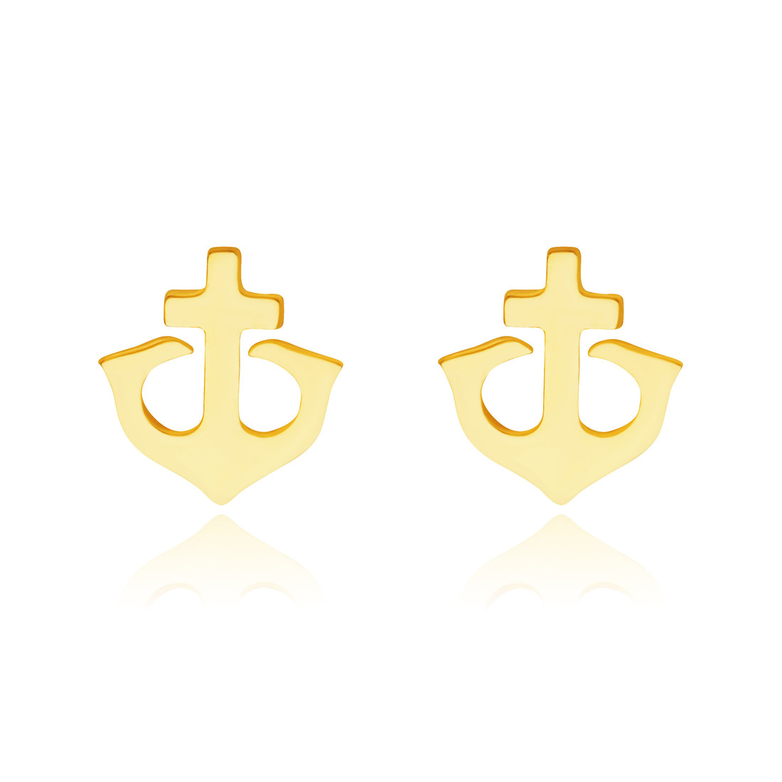 Náušnice z 9K zlata - námornícka kotva, hladký povrch, puzetky