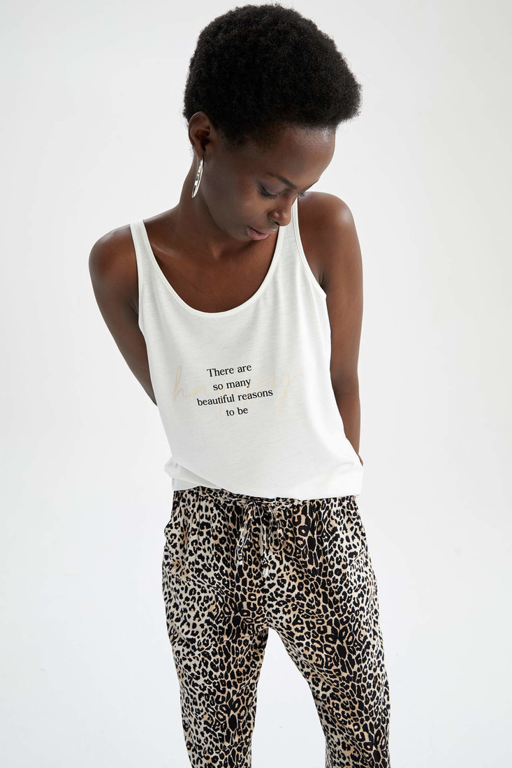 DEFACTO Regular Fit Strappy Slogan Print Vest