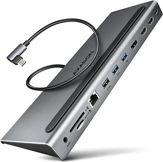 AXAGON HMC-4KX3 11-in-1 Docking Station, USB-C 5Gbps, 3× USB-A, 2× HDMI, DP, RJ-45, SD / microSD, audio, PD 1