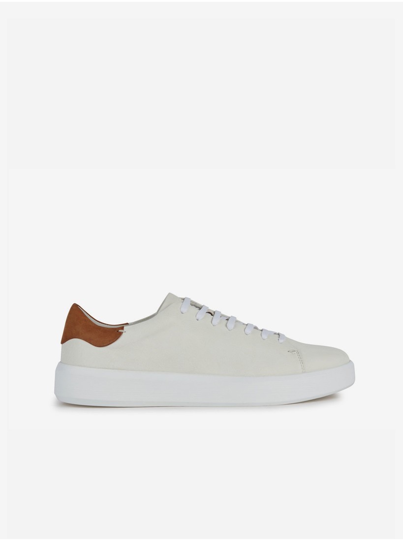 Cream Mens Leather Sneakers with Suede Details Geox - Men