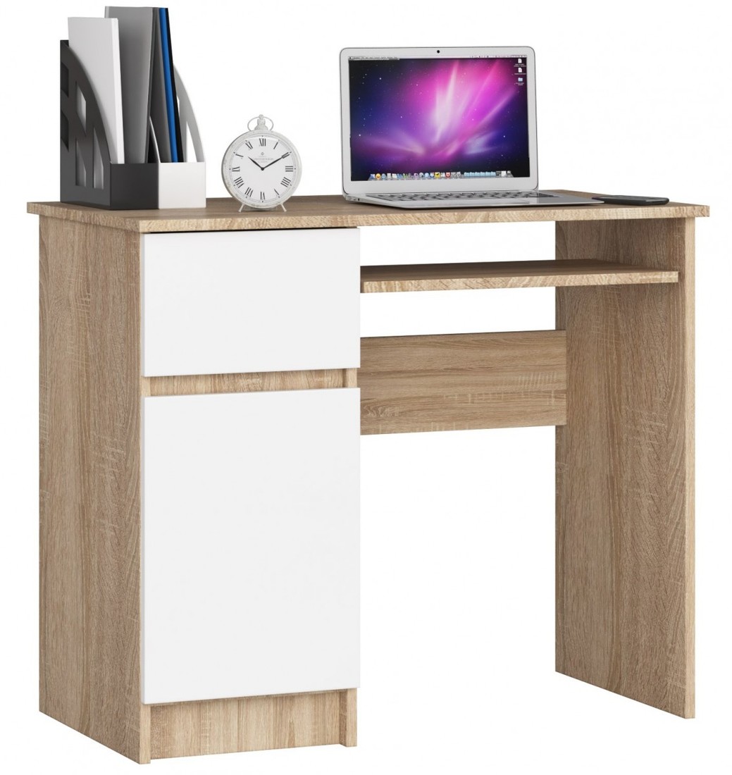 Počítačový stůl PIKSEL 90 cm dub sonoma/bílý levý