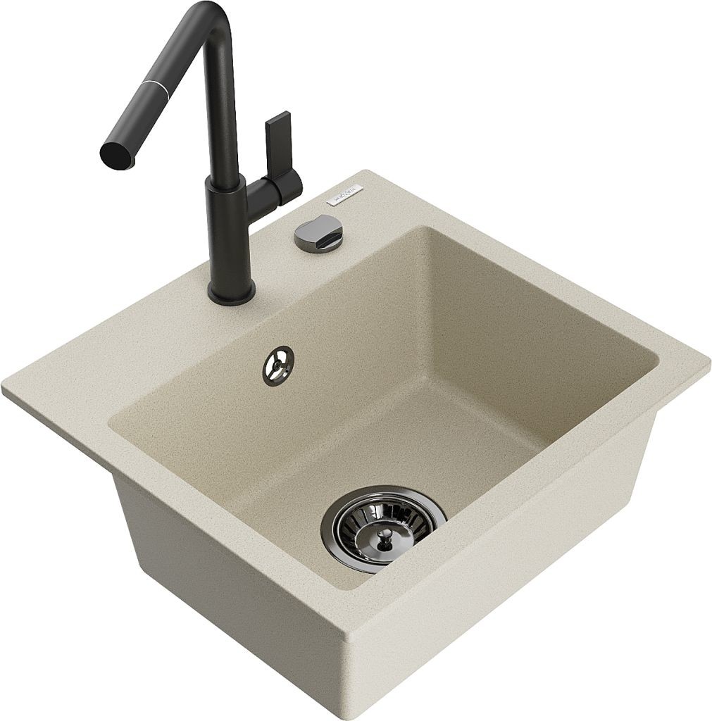 MEXEN/S MEXEN/S - Milo granitový drez 1-miska vrátane batérie Flora, béžová 6505-69-670401-70-B