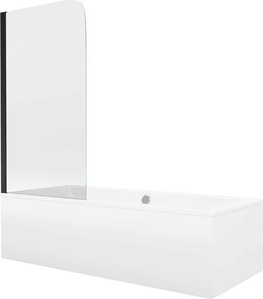 MEXEN/S - Cube obdĺžniková vaňa 170 x 80 cm s panelom + zástena 1- krídlo 70 cm, transparent, čierna 550517080X9007017000