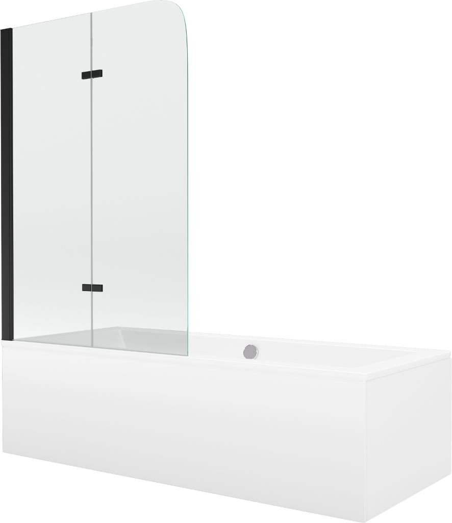 MEXEN/S - Cube obdĺžniková vaňa 170 x 80 cm s panelom + zástena 2- krídlo 100 cm, transparent, čierna 550517080X9010027000