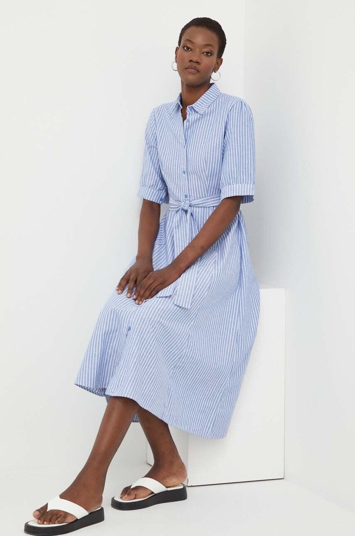 Ľanové šaty Answear Lab midi, áčkový strih