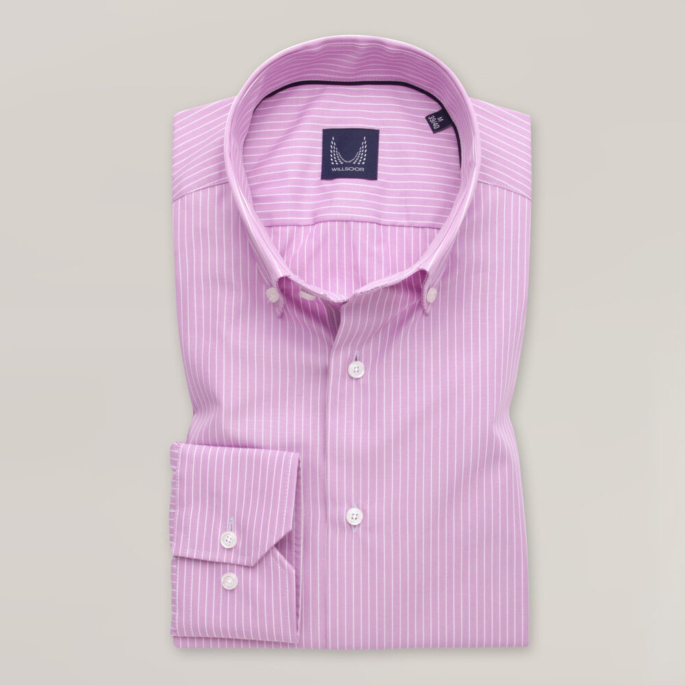 Pánska slim fit košeľa ružovej farby s pruhovaným vzorom 15174