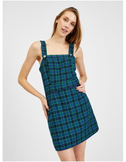 Tmavomodré dámske kockované šaty