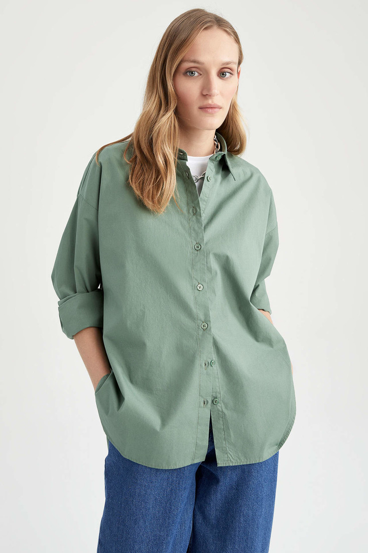 DEFACTO Oversize Fit Shirt Collar Poplin Long Sleeve Shirt