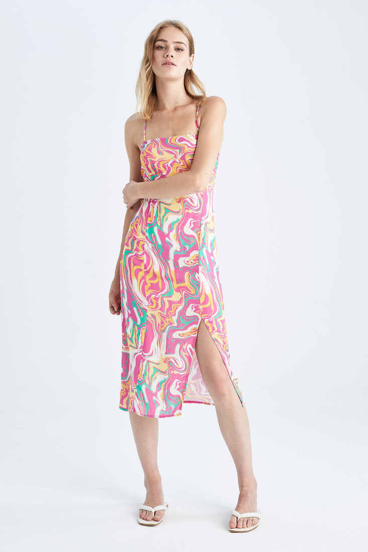 DEFACTO Cross Back Detail Rope Strap Viscose Midi Dress