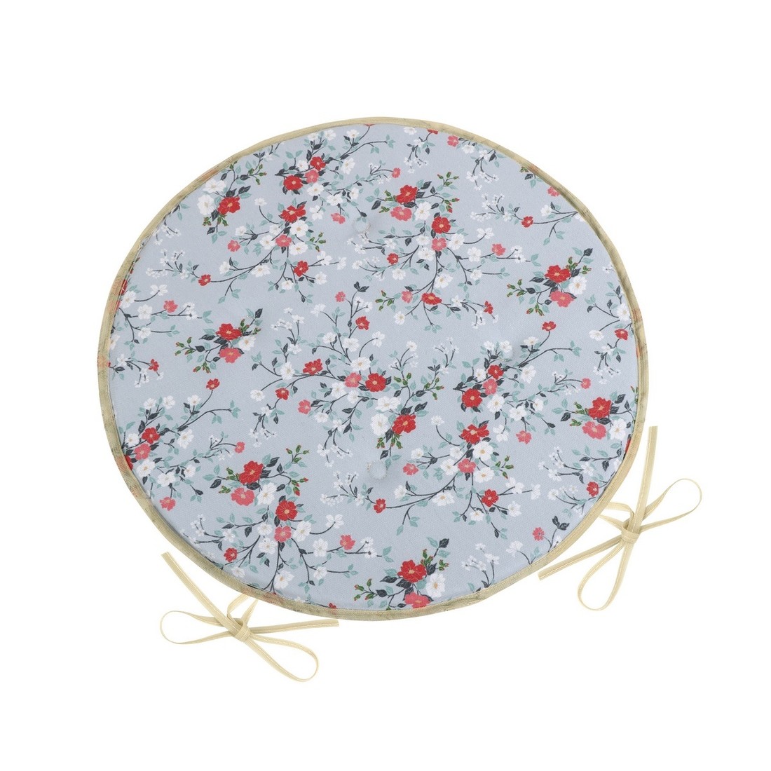 Bellatex Sedák DITA okrúhly hladký Kvietky sivá, 40 cm