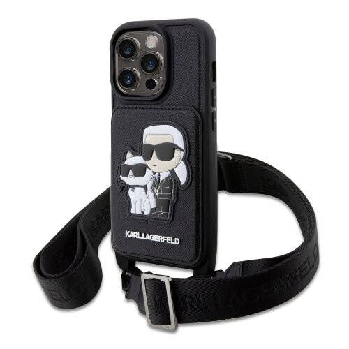 Puzdro Karl Lagerfeld Saffiano Crossbody Karl and Choupette NFT iPhone 14 Pro - čierne