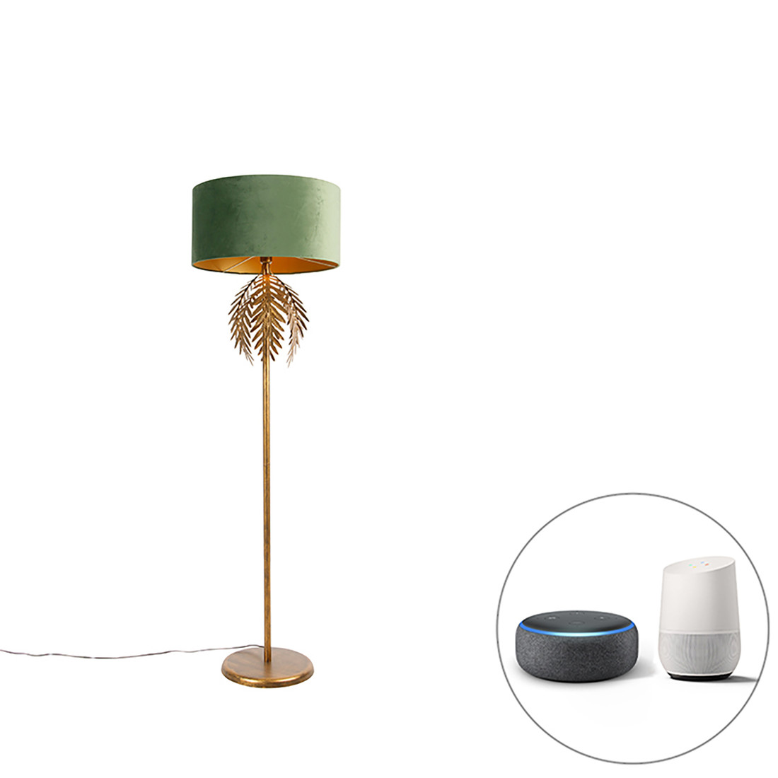 Smart vloerlamp goud met kap groen incl. Wifi A60 - Botanica