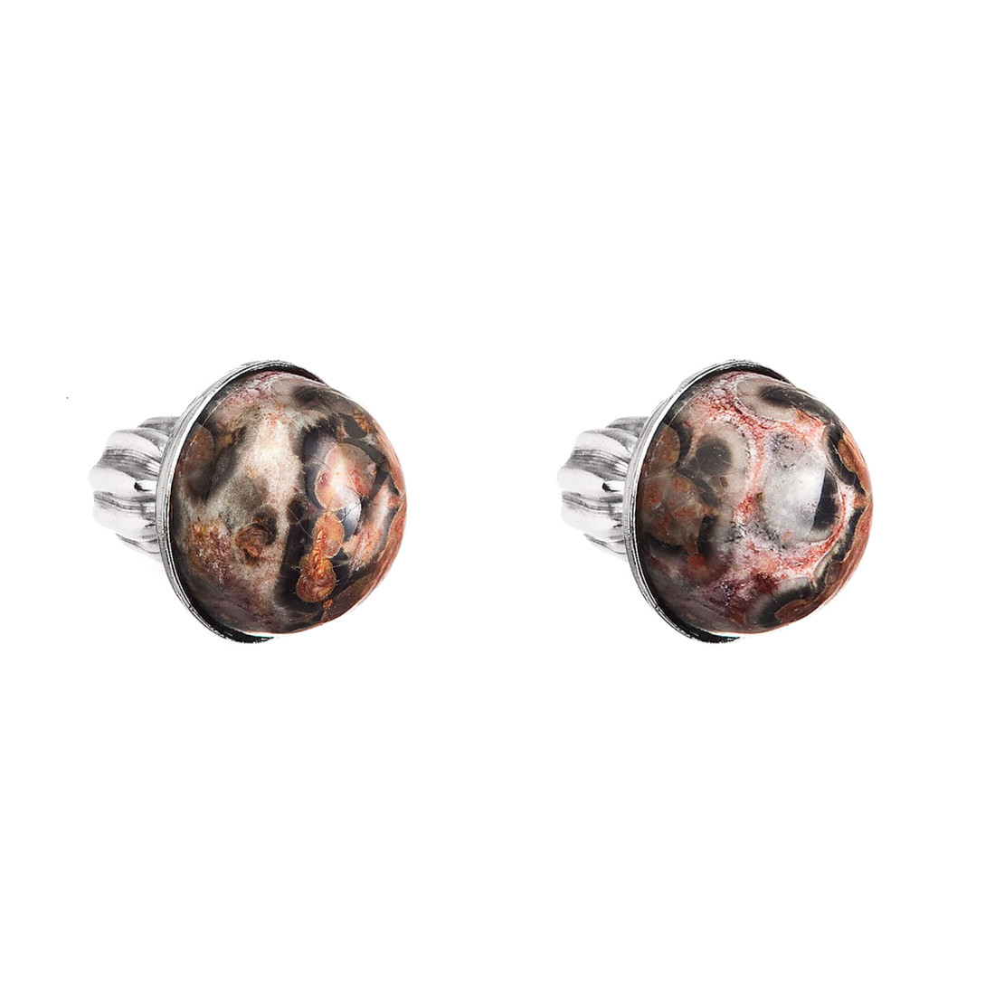 Strieborné náušnice kôstky s pravými minerálnymi kameňmi okrúhle 11491.3 Jaspis Leopard Skin