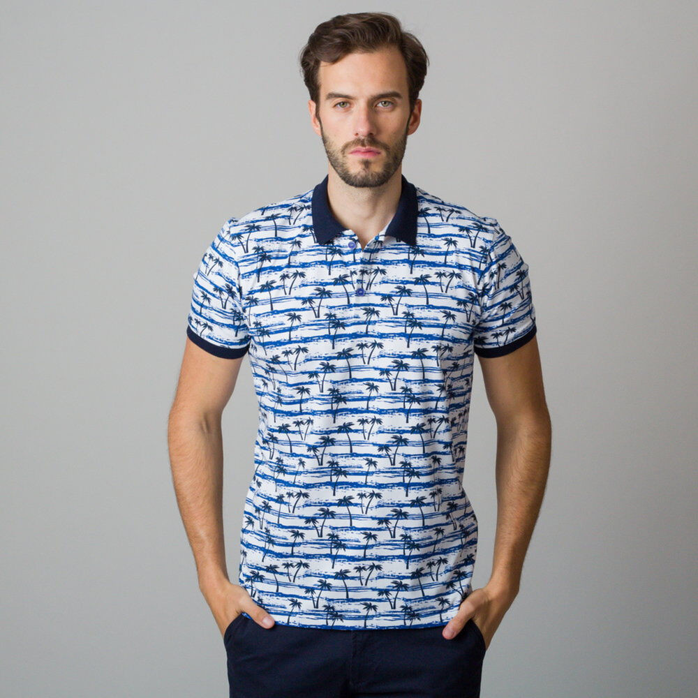 Pánske polo tričko bielej farby s potlačou palmy 15191