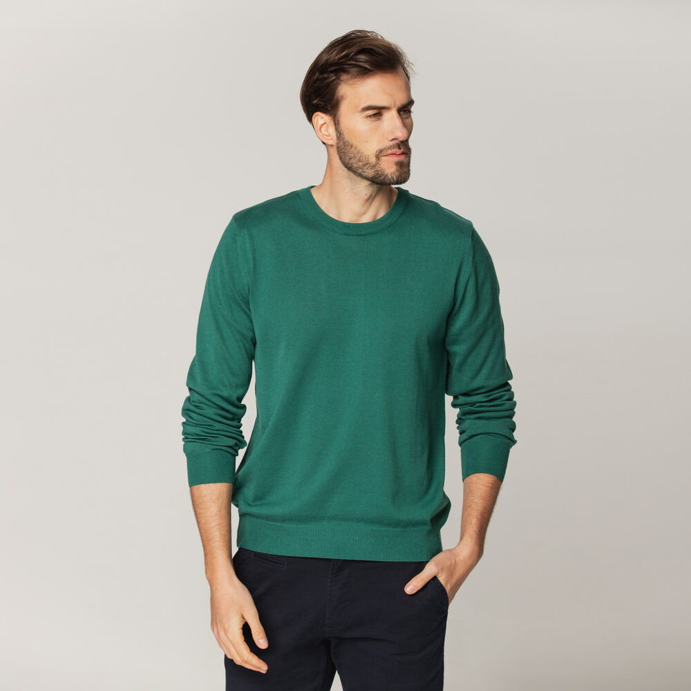 Pánsky sveter zelenej farby s hladkým vzorom 15196