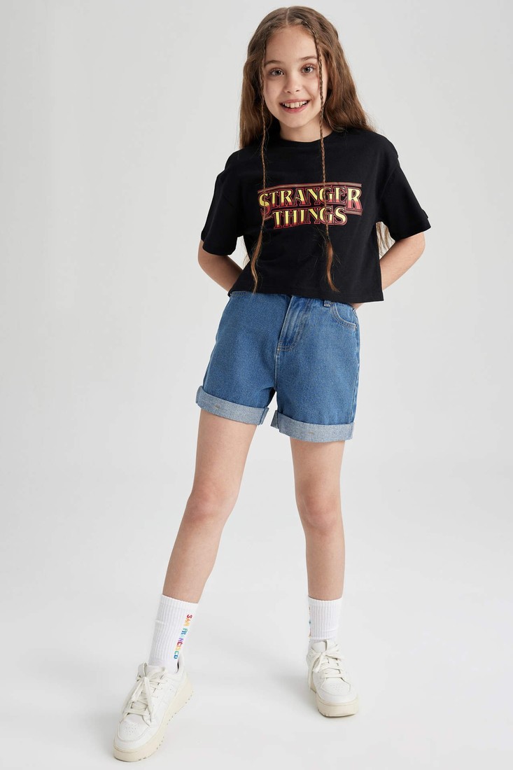 DEFACTO Girl's Mom Fit Flared Detailed Jean Shorts