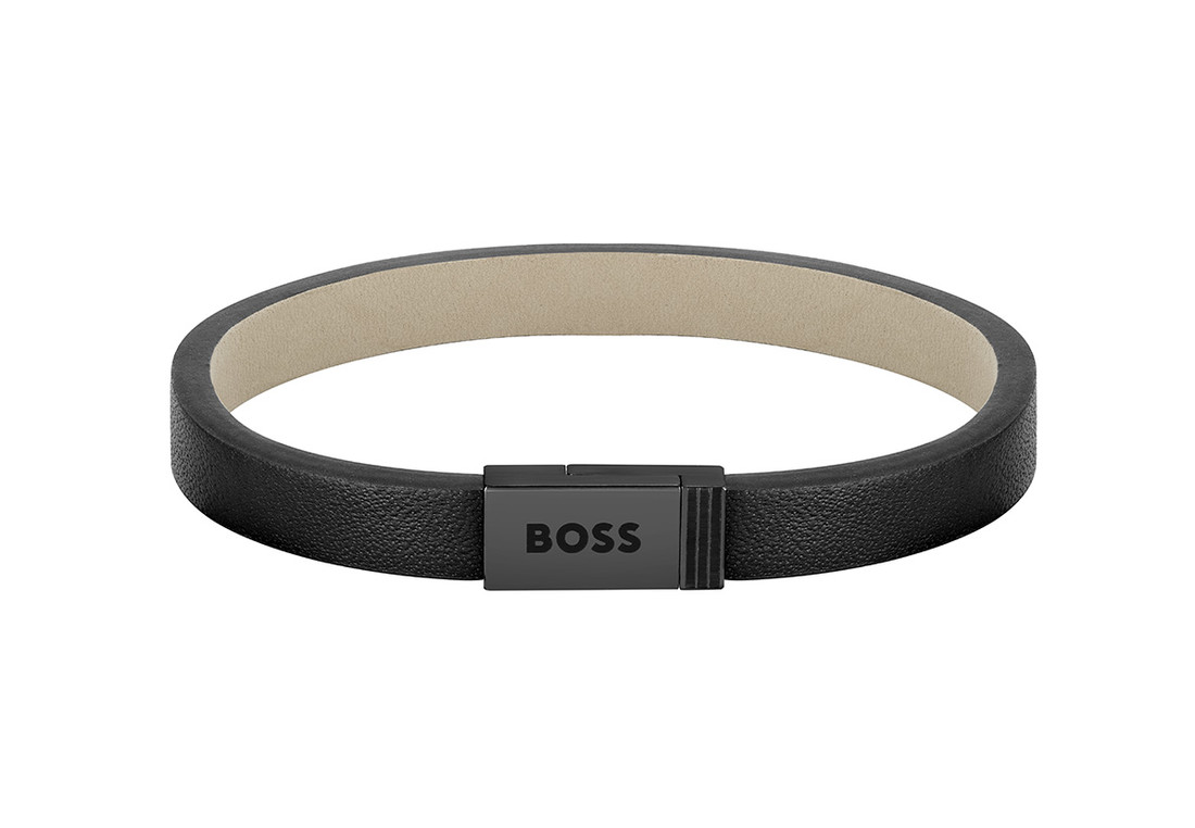 Hugo Boss Moderný čierny kožený náramok Jace 1580337 19 cm
