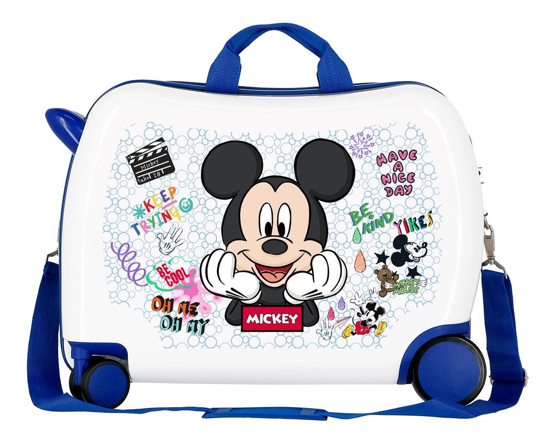 JOUMMABAGS Detský kufor na kolieskach - odrážadlo - MICKEY BE COOL WHITE - 34L