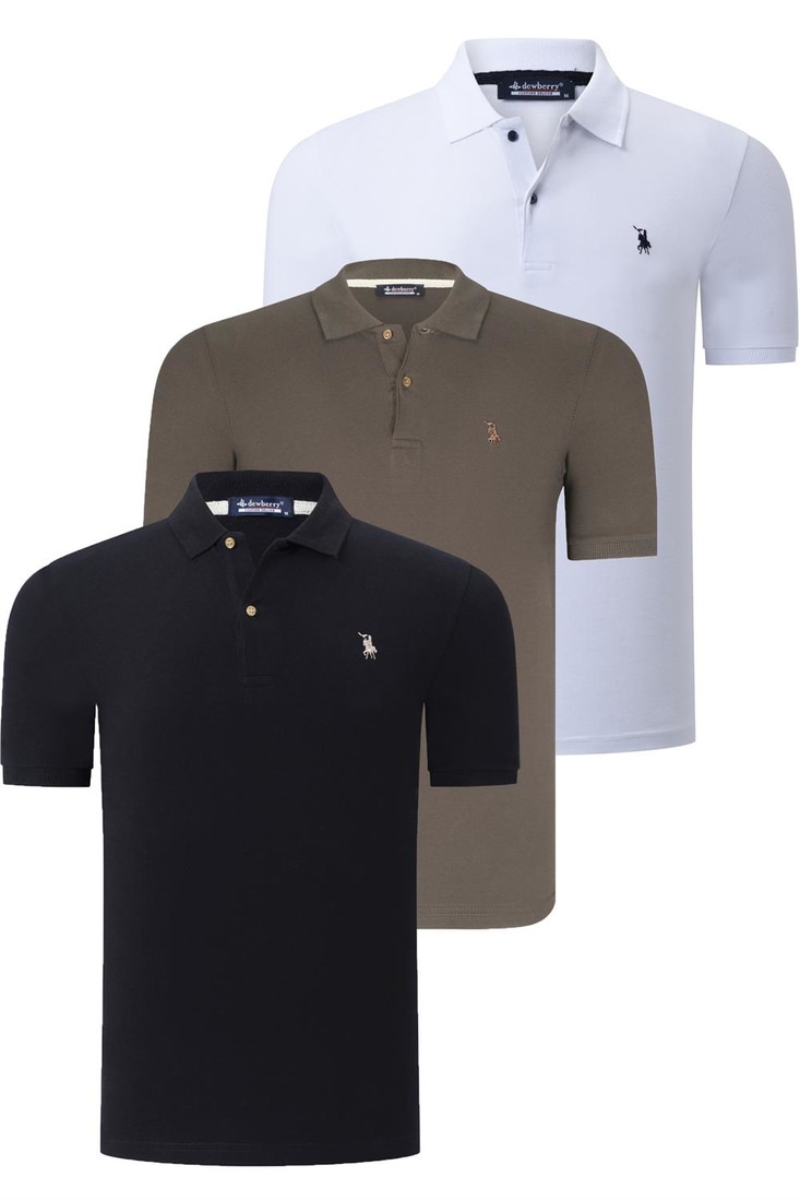 TRIPLE SET T8561 DEWBERRY MENS T-SHIRT-BLACK-WHITE-GREEN