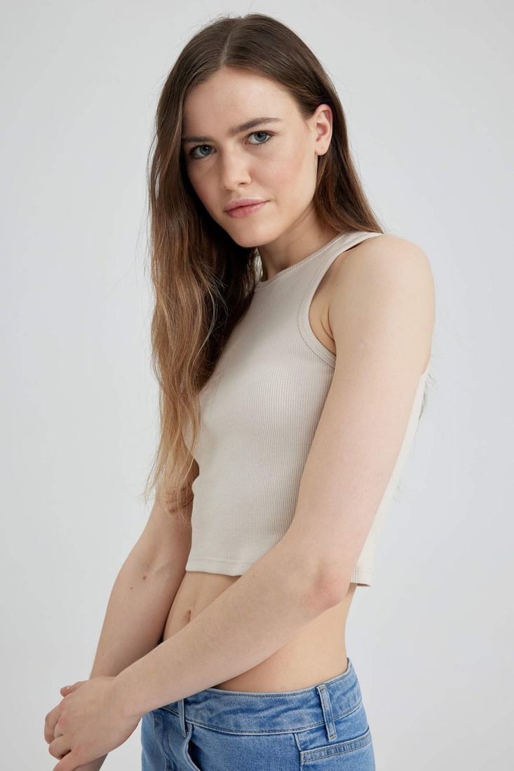 DEFACTO Fitted Halter Collar Ribbed Camisole Singlet
