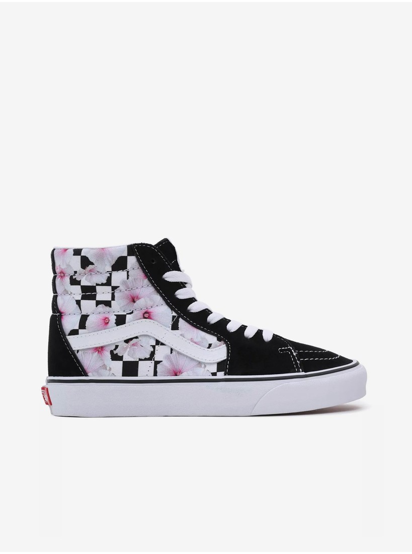 White and Black Women Flowered Sneakers VANS SK8-Hi - Womens