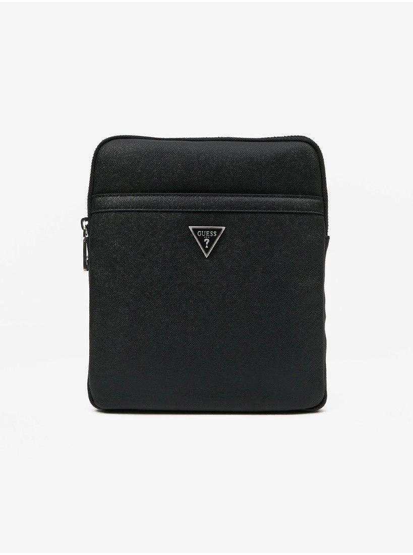 Black Mens Patterned Shoulder Bag Guess Certosa - Mens
