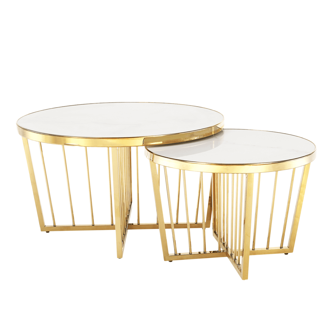 Konferenční stolky, set 2 ks, světlý mramor/zlatý nátěr, EDLEN NEW