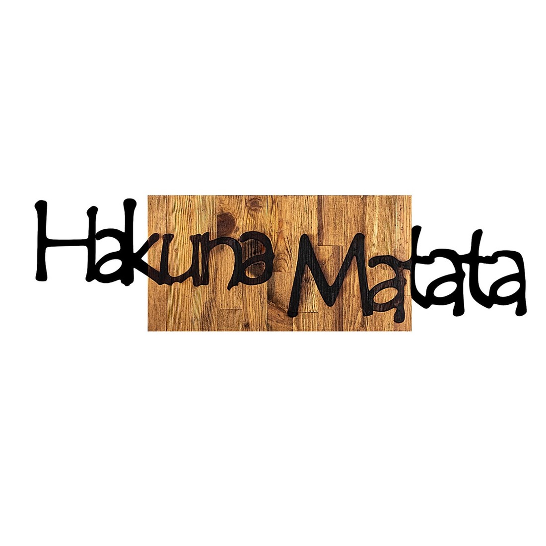 Nástěnná dřevěná dekorace HAKUNA MATATA hnědá/černá