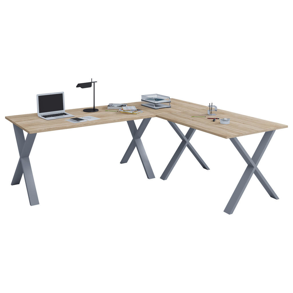MID.YOU ROHOVÝ PÍSACÍ STÔL, strieborná, dub sonoma, 160/50/76 cm