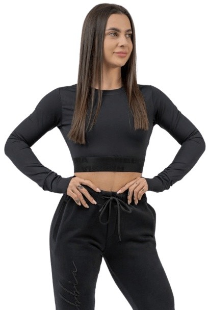Nebbia intense dámsky crop top s dlhým rukávom 839 čierny - s