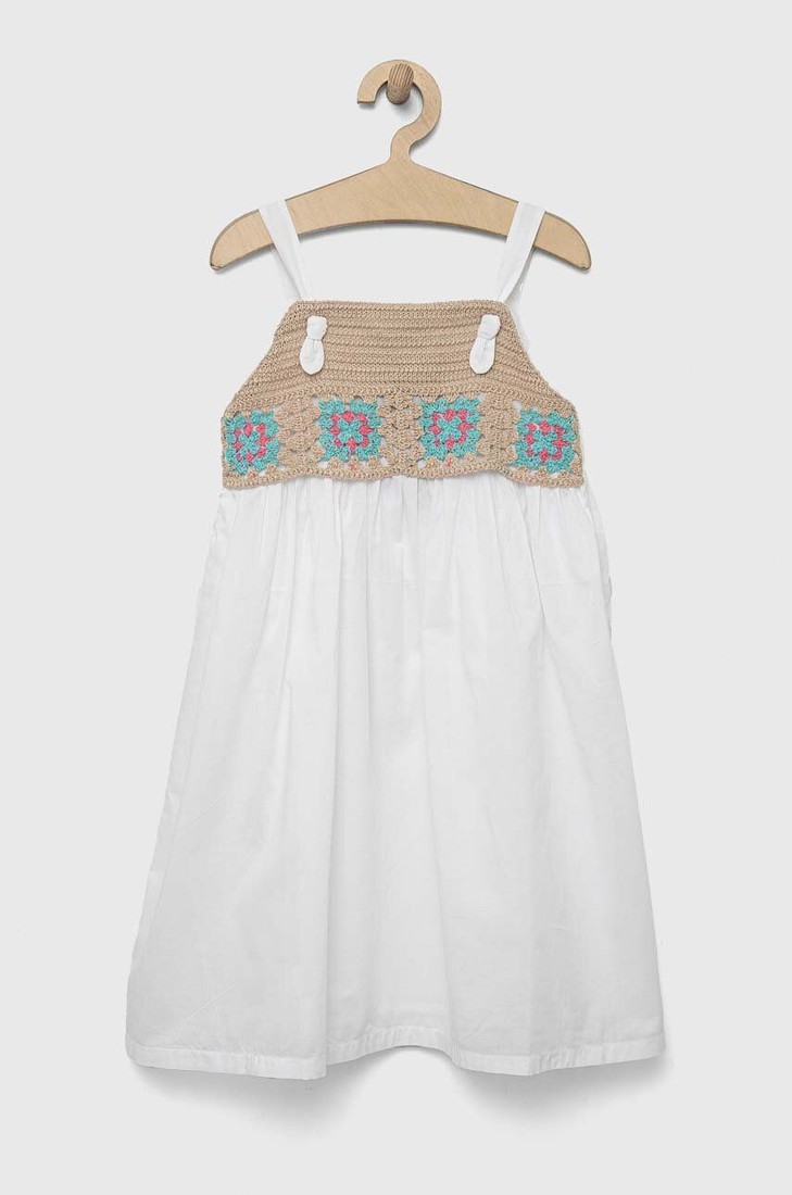 Dievčenské bavlnené šaty United Colors of Benetton biela farba, mini, áčkový strih