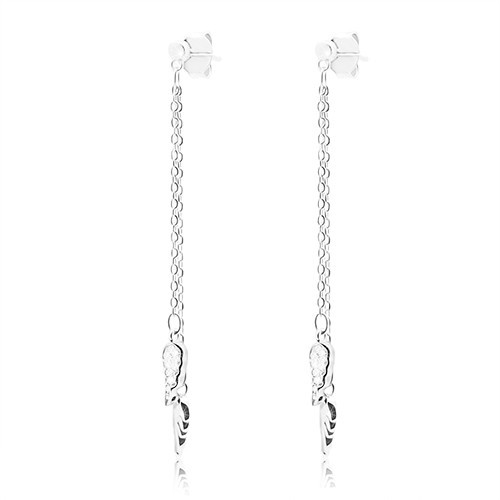 Náušnice zo striebra 925, anjelské krídla na retiazkach, číre zirkóny