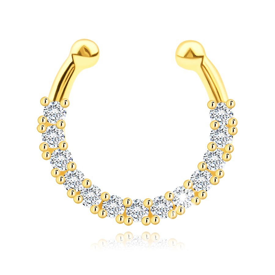 Piercing zo žltého 14K zlata - neúplný kruh, rad čírych zirkónov