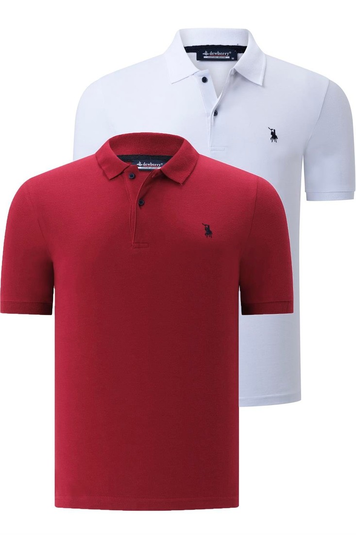 DUAL SET T8561 DEWBERRY MENS TSHIRT-WHITE-BURGUNDY