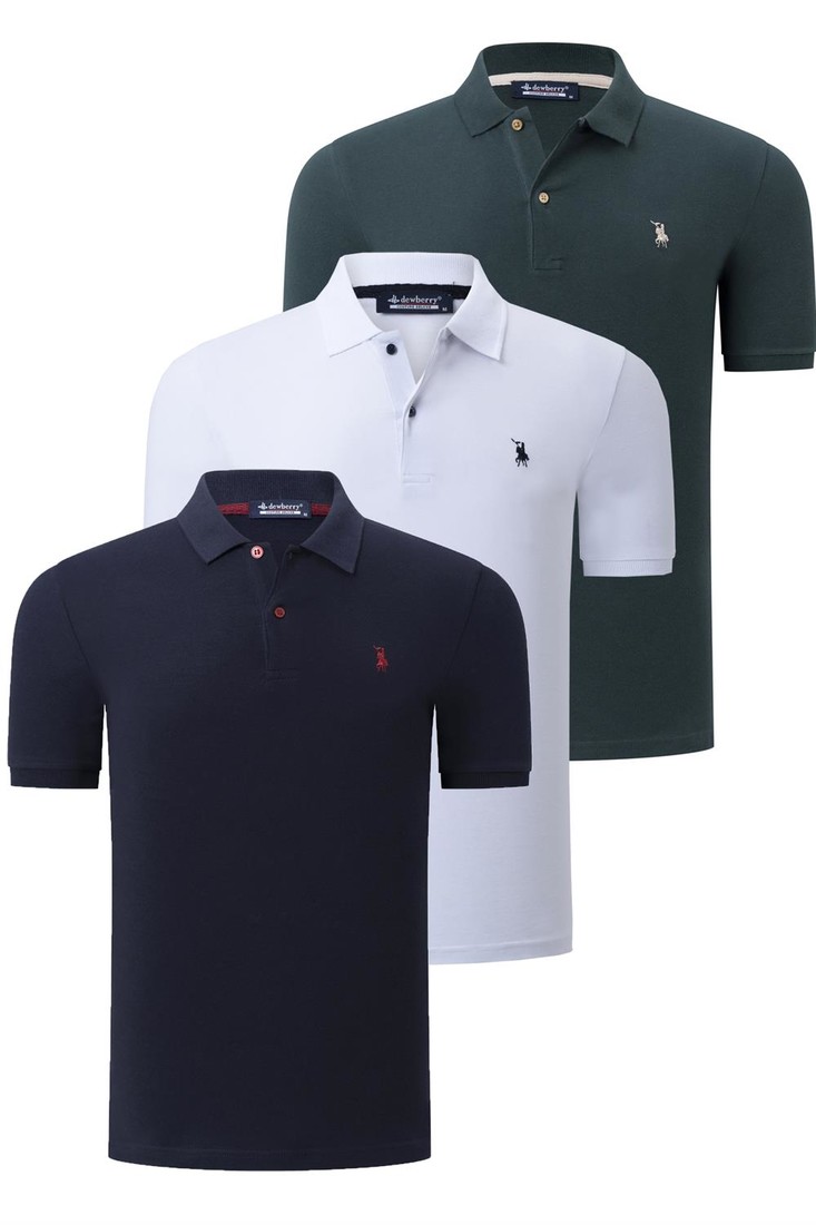 TRIPLE SET T8561 DEWBERRY MENS T-SHIRT-NAVY BLUE-WHITE-KHAKI