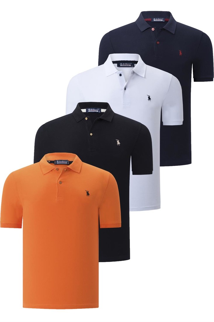 QUAD SET T8561 DEWBERRY MENS T-SHIRT-BLACK-WHITE-NAVY BLUE-ORANGE