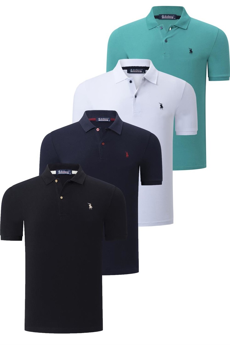 QUAD SET T8561 DEWBERRY MENS T-SHIRT-BLACK-WHITE-NAVY BLUE-LIGHT GREEN