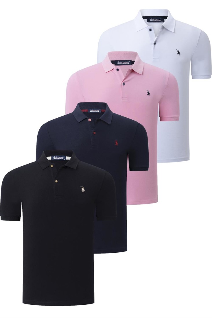 QUAD SET T8561 DEWBERRY MENS T-SHIRT-BLACK-WHITE-NAVY BLUE-PINK