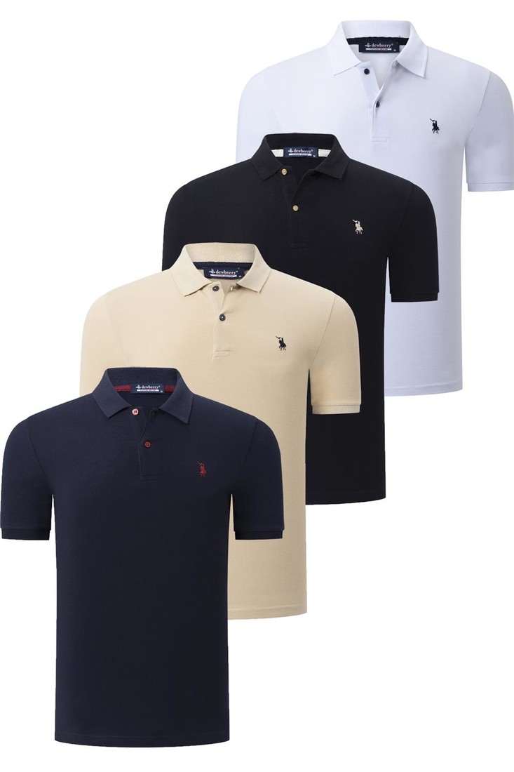 QUAD SET T8561 DEWBERRY MENS T-SHIRT-BLACK-WHITE-NAVY BLUE-BEIGE