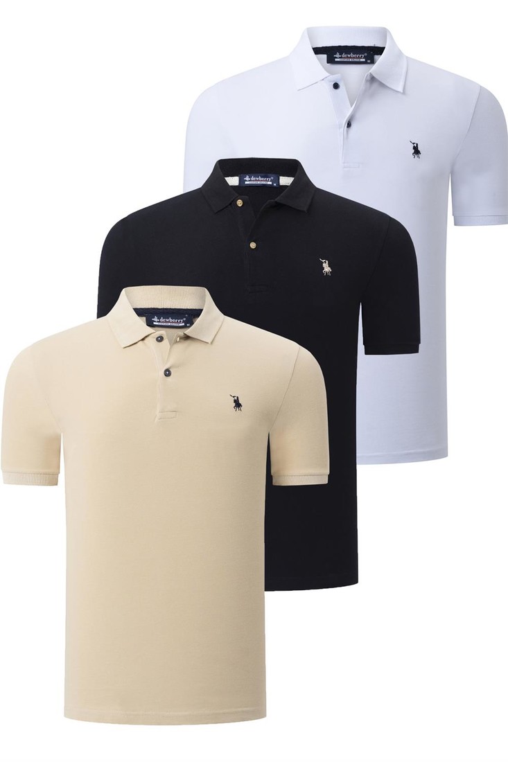 TRIPLE SET T8561 DEWBERRY MENS T-SHIRT-BLACK-WHITE-BEIGE