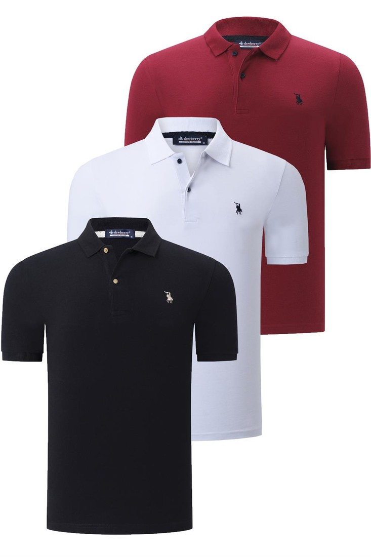 TRIPLE SET T8561 DEWBERRY MENS T-SHIRT-BLACK-WHITE-BURGUNDY