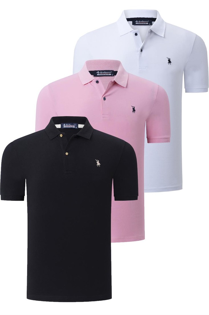 TRIPLE SET T8561 DEWBERRY MENS T-SHIRT-BLACK-WHITE-PINK