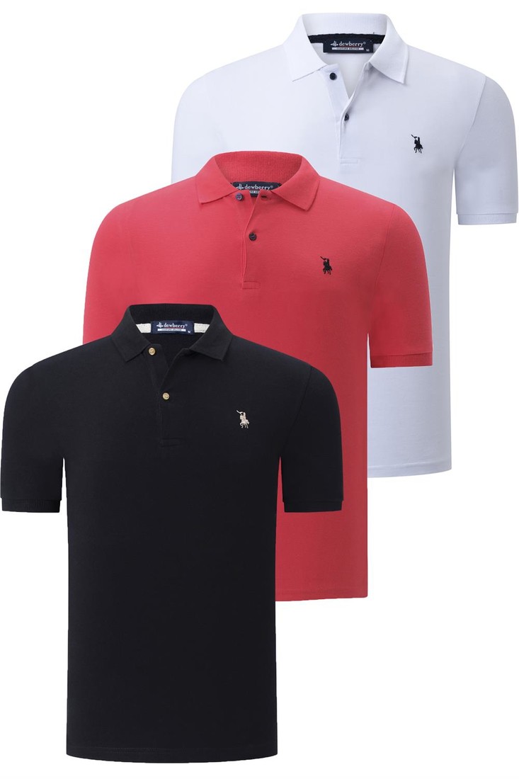TRIPLE SET T8561 DEWBERRY MENS T-SHIRT-BLACK-WHITE-POMEGRANATE