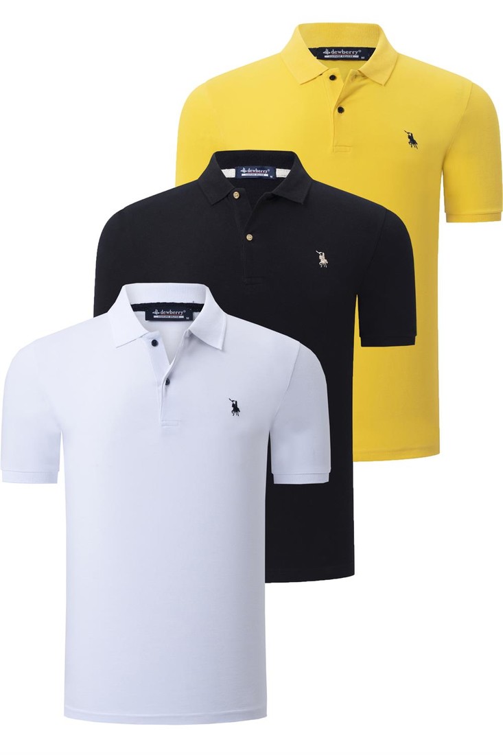 TRIPLE SET T8561 DEWBERRY MENS T-SHIRT-BLACK-WHITE-YELLOW