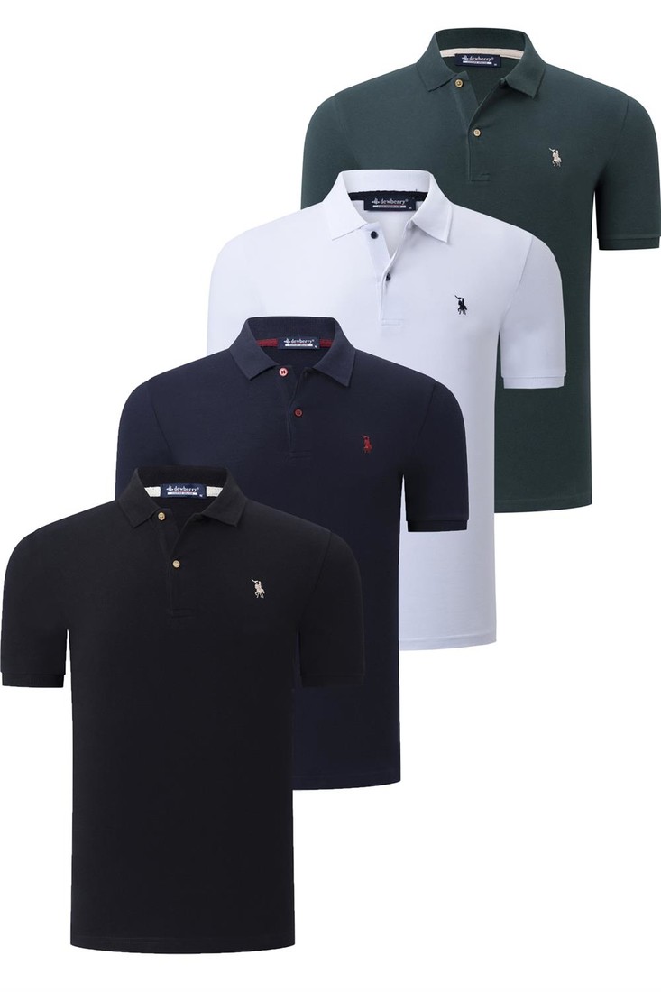 QUAD SET T8561 DEWBERRY MENS T-SHIRT-BLACK-WHITE-NAVY BLUE-KHAKI