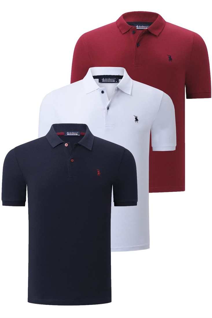 TRIPLE SET T8561 DEWBERRY MENS T-SHIRT-NAVY BLUE-WHITE-BURGUNDY